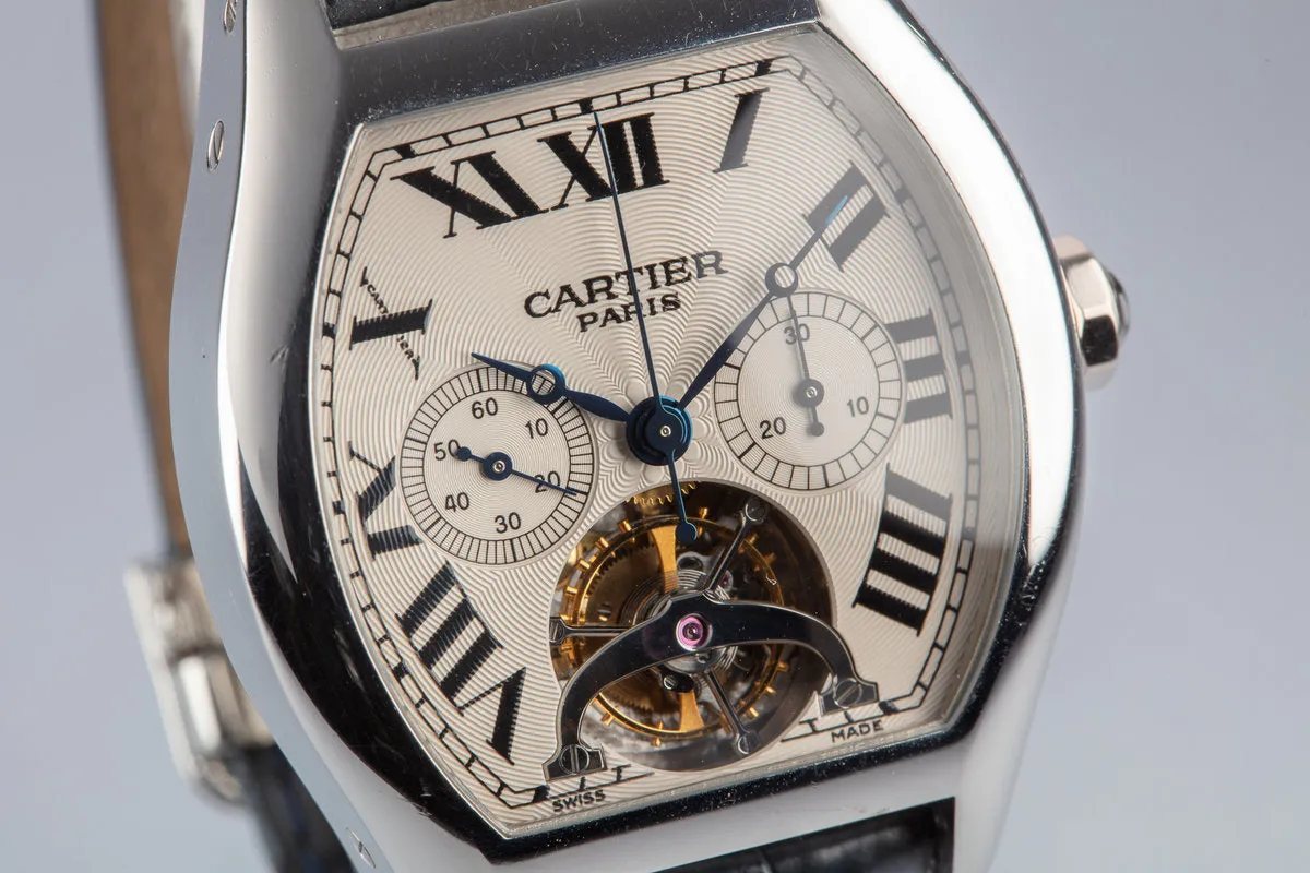 1996 Platinum Cartier Tortue XL Tourbillon Chronograph Mono Pusher No.18/40 with Box