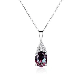 2 CT. Oval Cut Alexandrite Drop Pendant With Trio Moissanite Diamonds