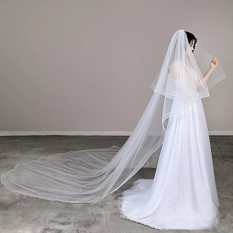 2 Layer Ivory White Cathedral Wedding Veil With Comb Bridal  Accessory