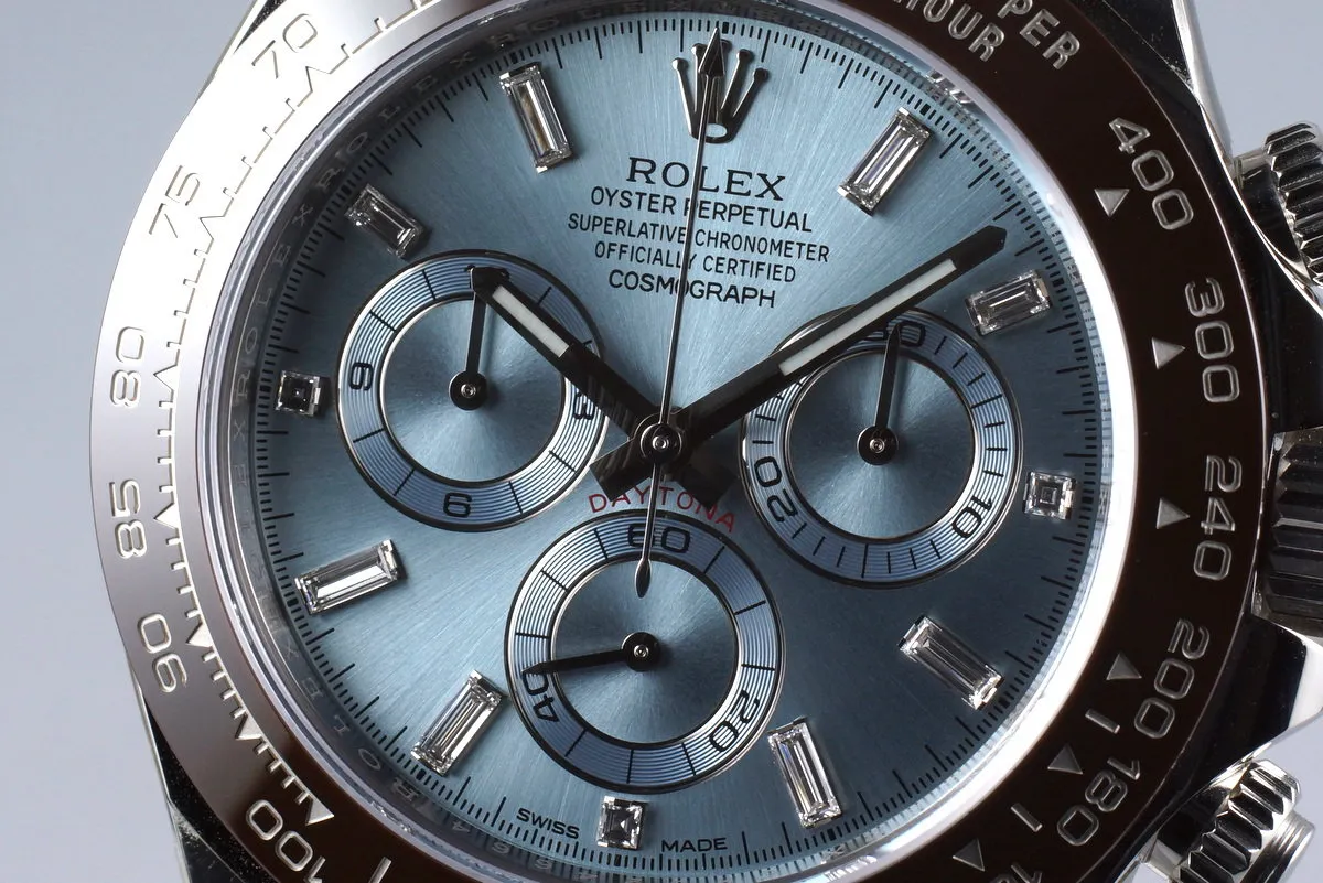 2016 Rolex Platinum Daytona 116506 Factory Glacier Blue Diamond Dial with Box and Papers