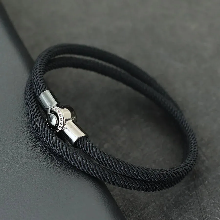 2024 Fashion Men Rope Bracelet Black Magnet Buckle Double Layer Cord Nautical Braslet Pulseras Para Hombre Gift For Him Handmade