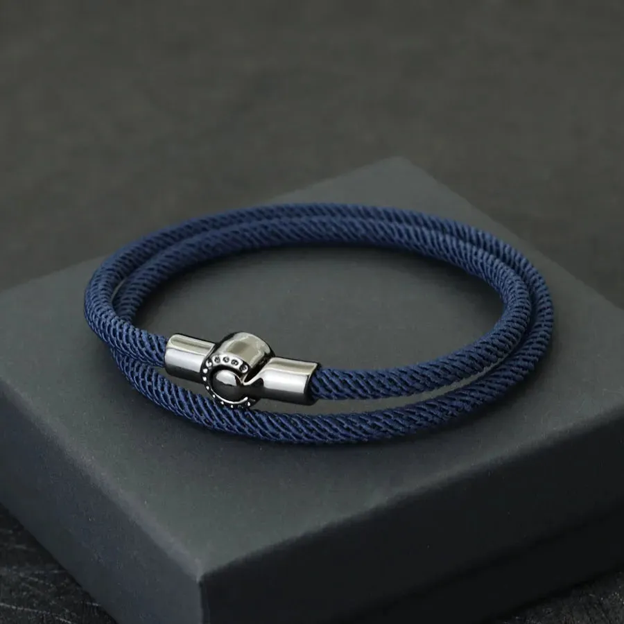 2024 Fashion Men Rope Bracelet Black Magnet Buckle Double Layer Cord Nautical Braslet Pulseras Para Hombre Gift For Him Handmade