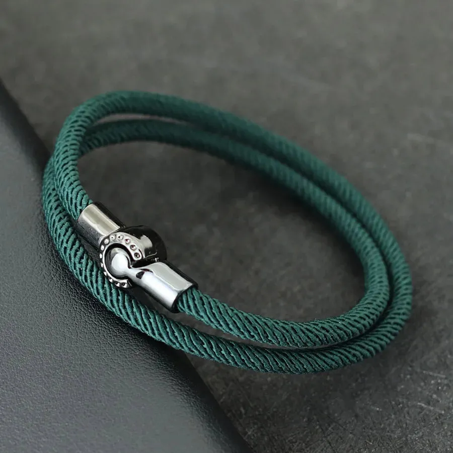 2024 Fashion Men Rope Bracelet Black Magnet Buckle Double Layer Cord Nautical Braslet Pulseras Para Hombre Gift For Him Handmade