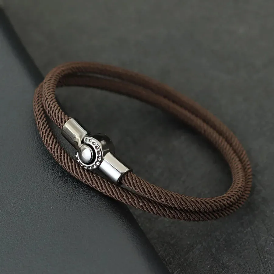 2024 Fashion Men Rope Bracelet Black Magnet Buckle Double Layer Cord Nautical Braslet Pulseras Para Hombre Gift For Him Handmade