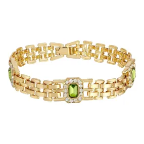 2028 Jewelry Octagon Peridot Green Crystal Brick Chain Bracelet