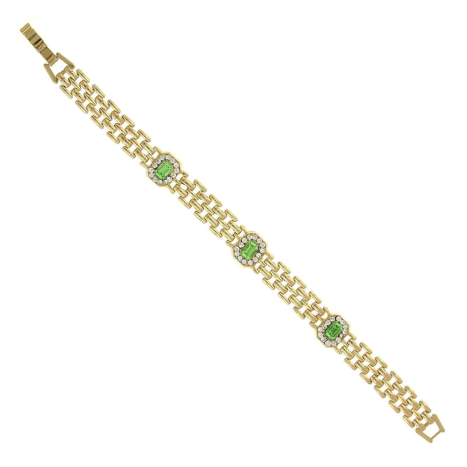 2028 Jewelry Octagon Peridot Green Crystal Brick Chain Bracelet