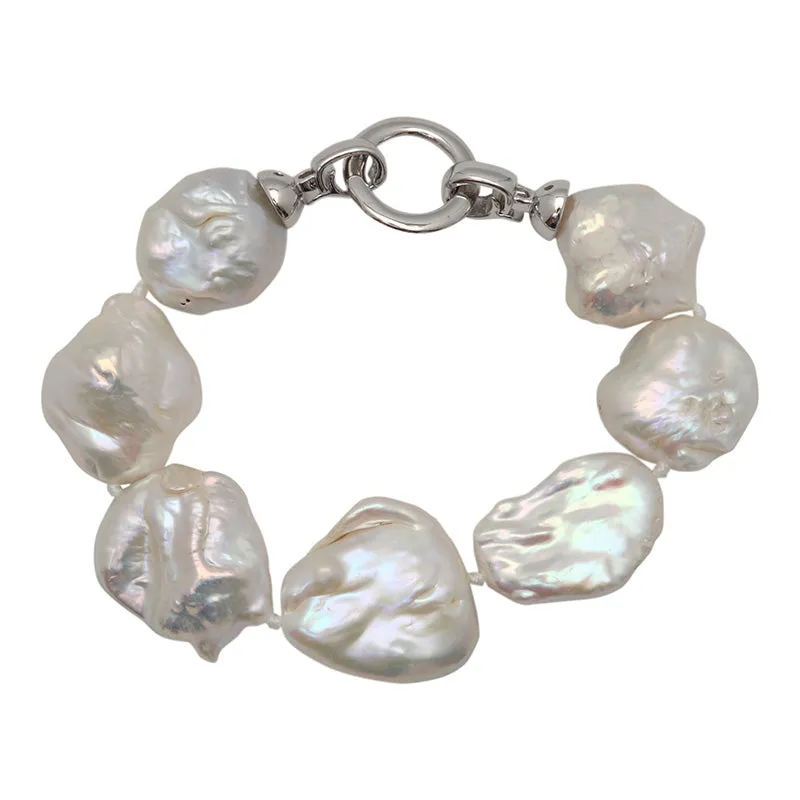 205-01-S | STONE PEARL BRACELET (WHITE ON SILVER)