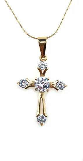 24K Yellow Gold 3 ct Created Diamond Cross Stud Necklace Plated 18 inch