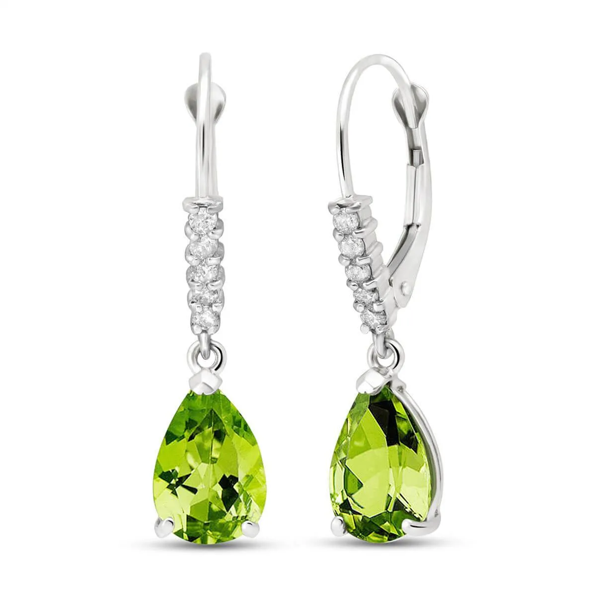 3.15 Carat 14K Solid White Gold Leverback Earrings Natural Diamond Peridot