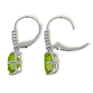 3.15 Carat 14K Solid White Gold Leverback Earrings Natural Diamond Peridot