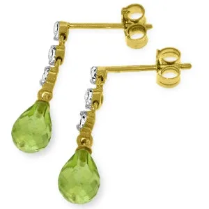 3.3 Carat 14K Solid Yellow Gold Prance Peridot Diamond Earrings