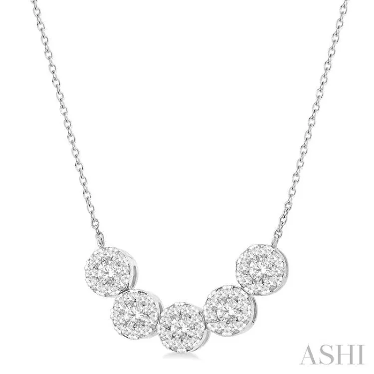 3/4 ctw 5-Stone Circular Mount Lovebright Round Cut Diamond Necklace in 14K White Gold