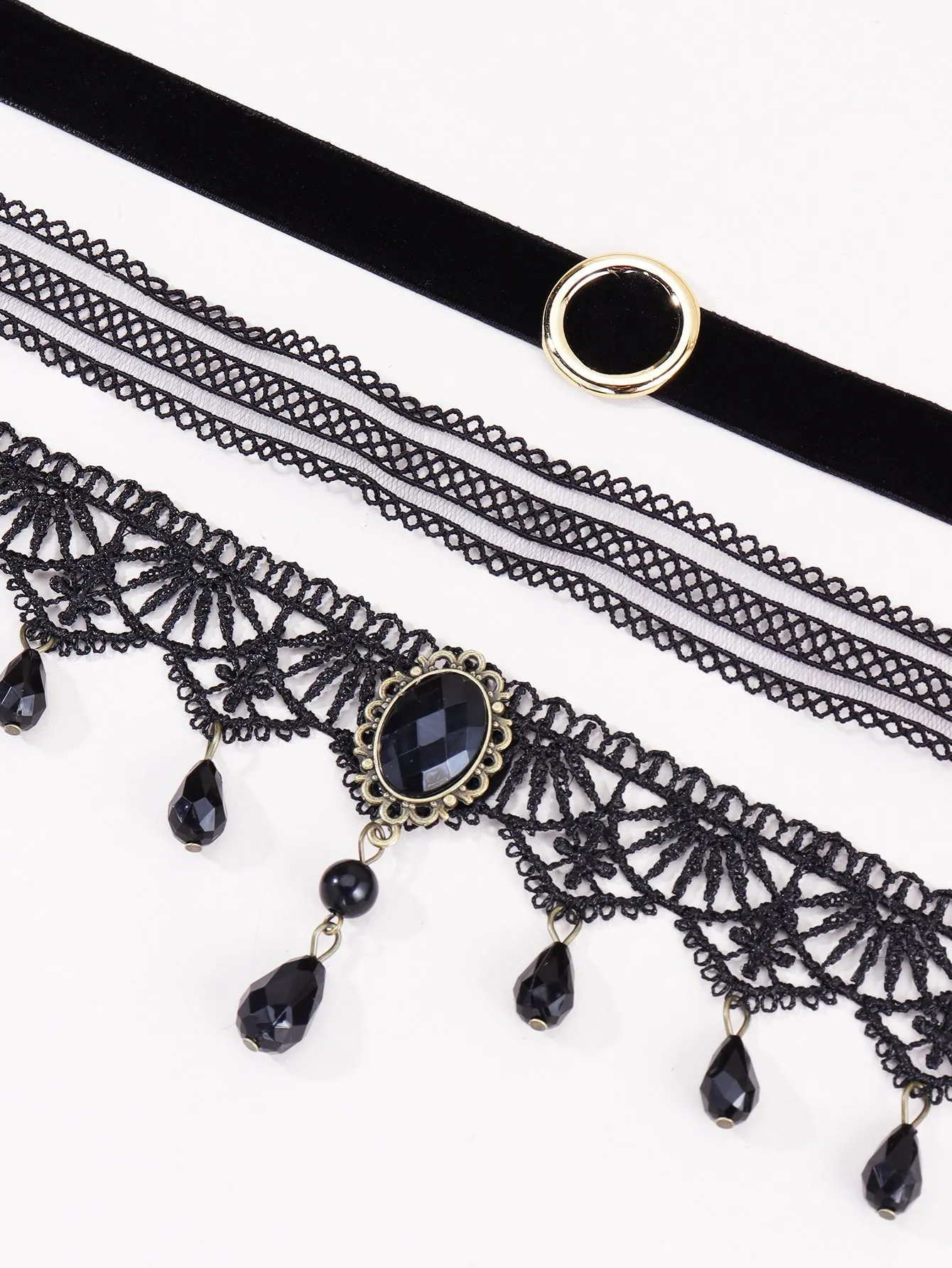 3pcs Hollow Out Choker Tassel Crystal Lace Necklace Elegant Jewelry Lace Jewelry