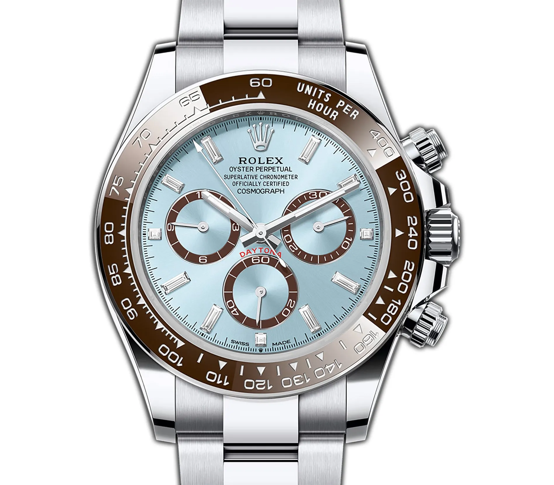 40mm Platinum Brown Ceramic Bezel Ice Blue Diamond Dial