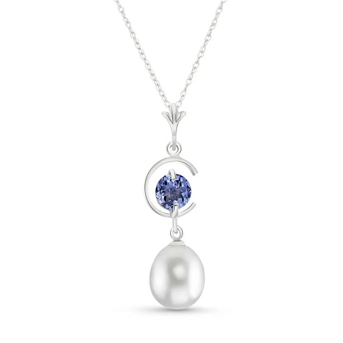 4.5 Carat 14K Solid White Gold Necklace Natural Pearl Tanzanite