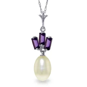 4.68 Carat 14K Solid White Gold Ungraspable Amethyst Pearl Necklace