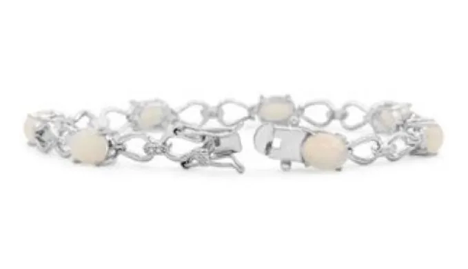 5 1/2 Carat Opal and Diamond Bracelet In Platinum Overlay 7 Inches - Ships Same/Next Day!