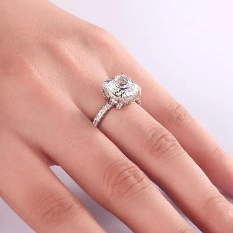 5 Carat Cushion Cut Created Zirconia Solid 925 Sterling Silver Wedding Engagement Promise Ring Jewelry MJXFR8092