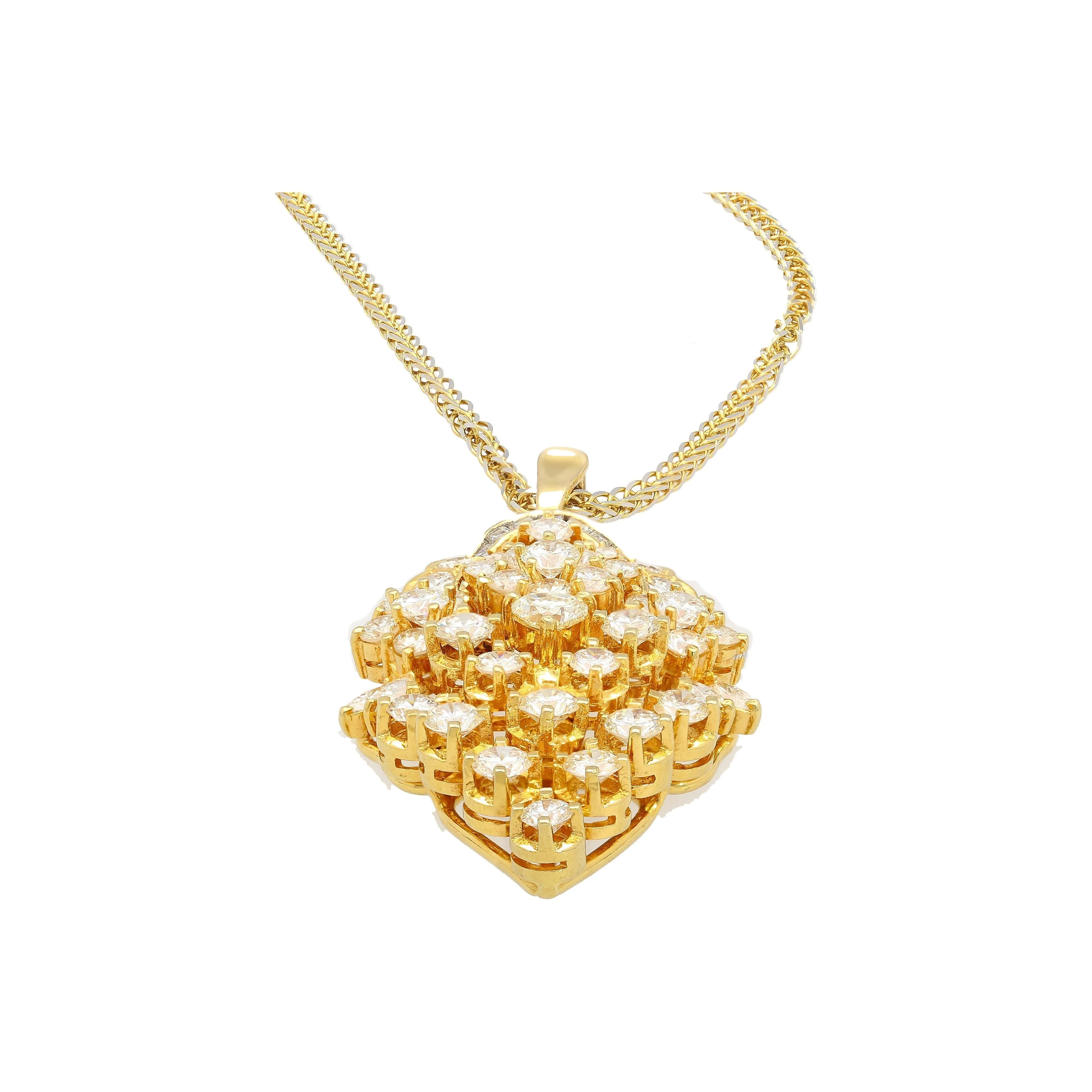 5 CTTW Diamond Cluster Multi Cut Pendant in 18K Yellow Gold Necklace