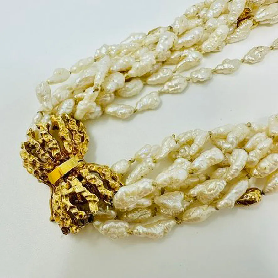 8 Strand Pearl Necklace with 14K Gold Clasp