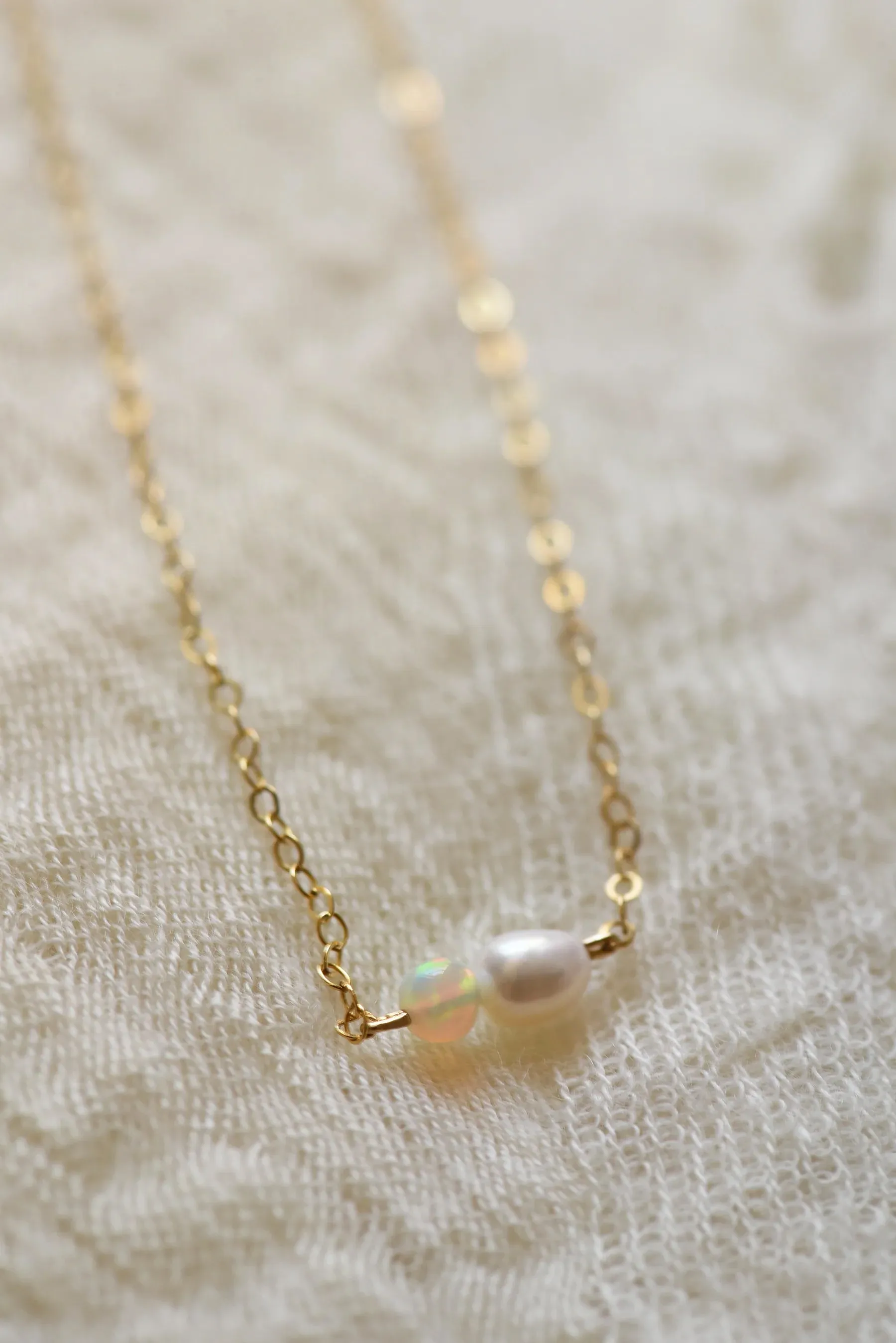 8.6.4: Pearl Opal Bar Necklace - 14K Gold Filled