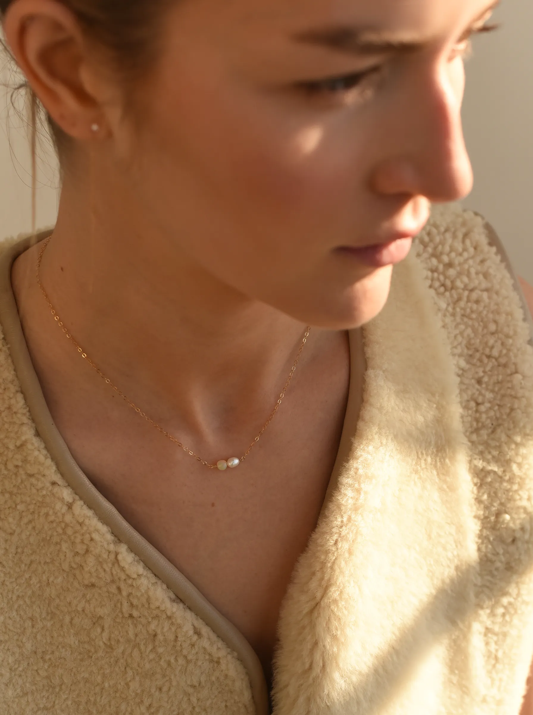 8.6.4: Pearl Opal Bar Necklace - 14K Gold Filled