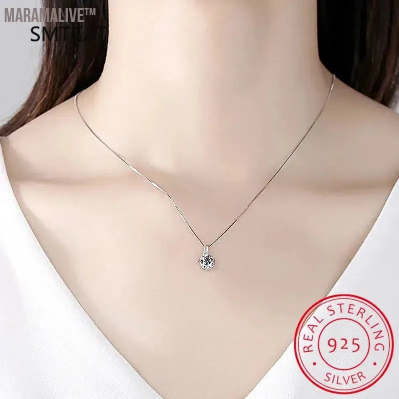 925 Silver Rhodium plating 1 Carat VVS1 Diamond Test Round Shape Moissanite Pendant Necklace Women Classic Gemstone Necklace