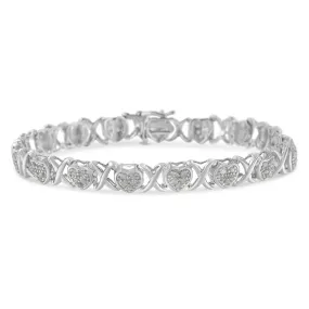 .925 Sterling Silver 1.0 Cttw Diamond Heart & X-Link 7" Tennis Bracelet (I-J Color, I2-I3 Clarity)