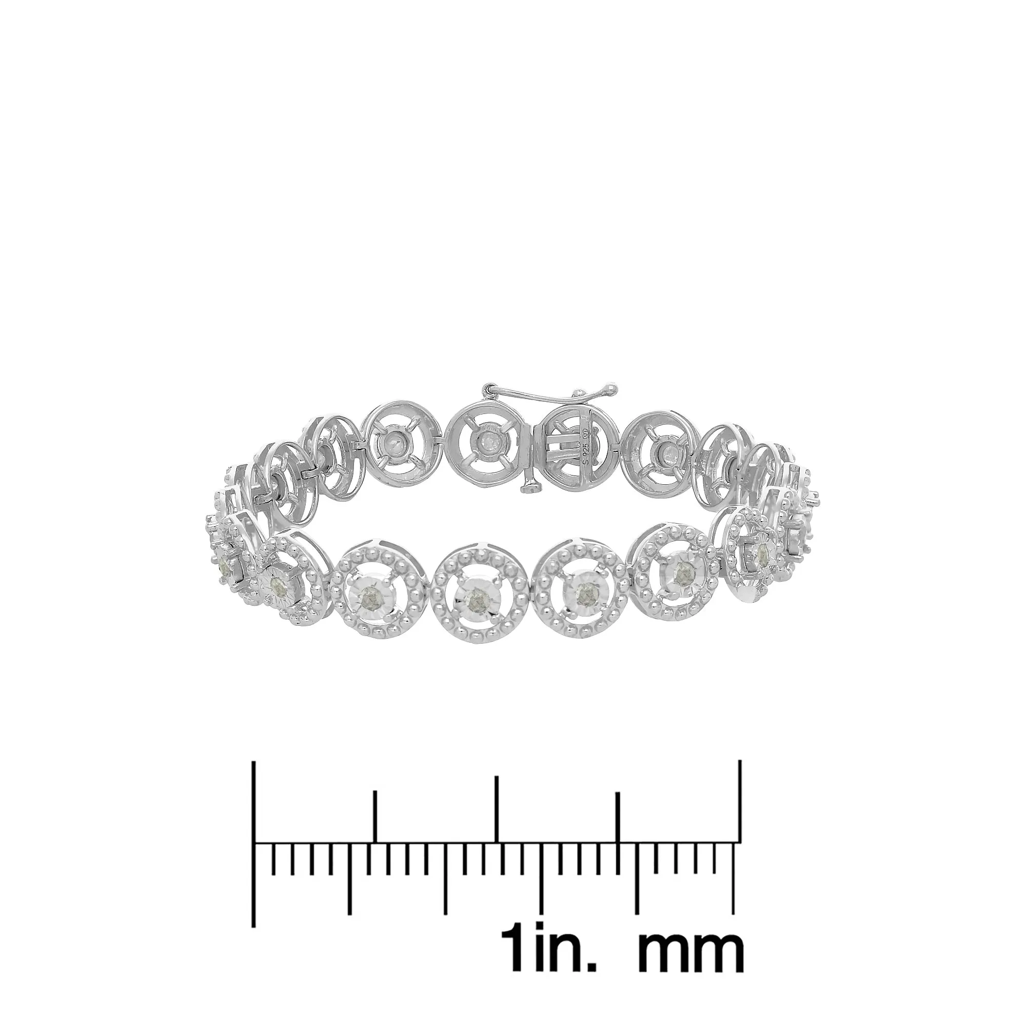 .925 Sterling Silver 1.0 Cttw Diamond Nested Circle Miracle Set Open Wheel 7" Fashion Link Bracelet