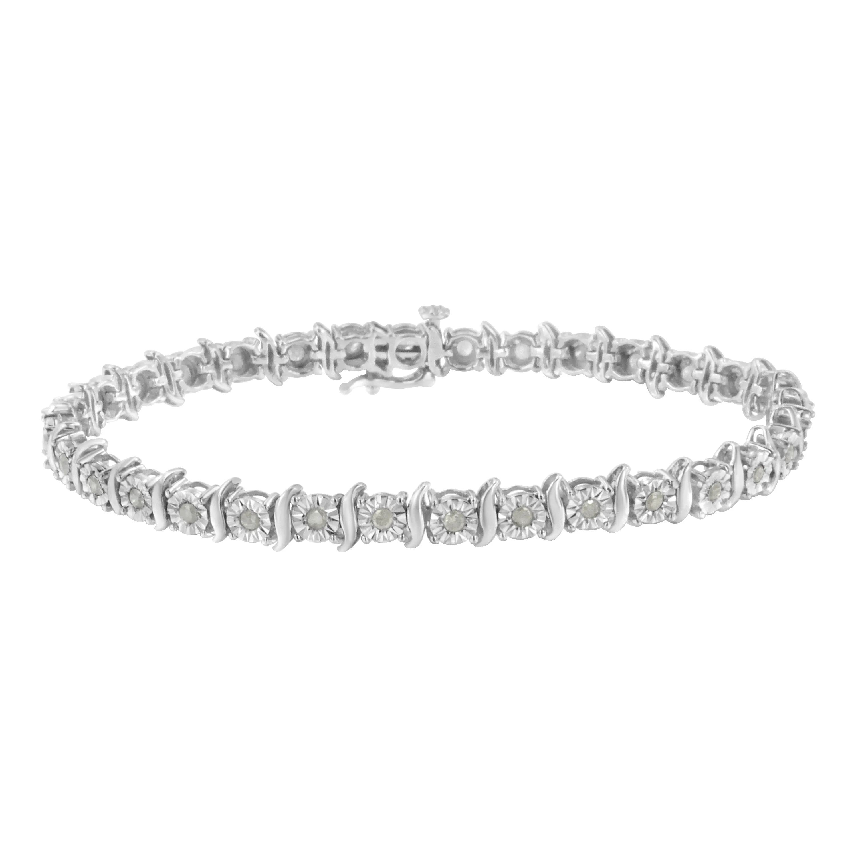 .925 Sterling Silver 1.0 Cttw Diamond S-Curve Link Miracle-Set Tennis Bracelet