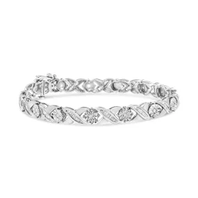 .925 Sterling Silver 1.0 Cttw Round-Brilliant and Baguette Cut Diamond Miracle-Set X-Link 7" Tennis Bracelet