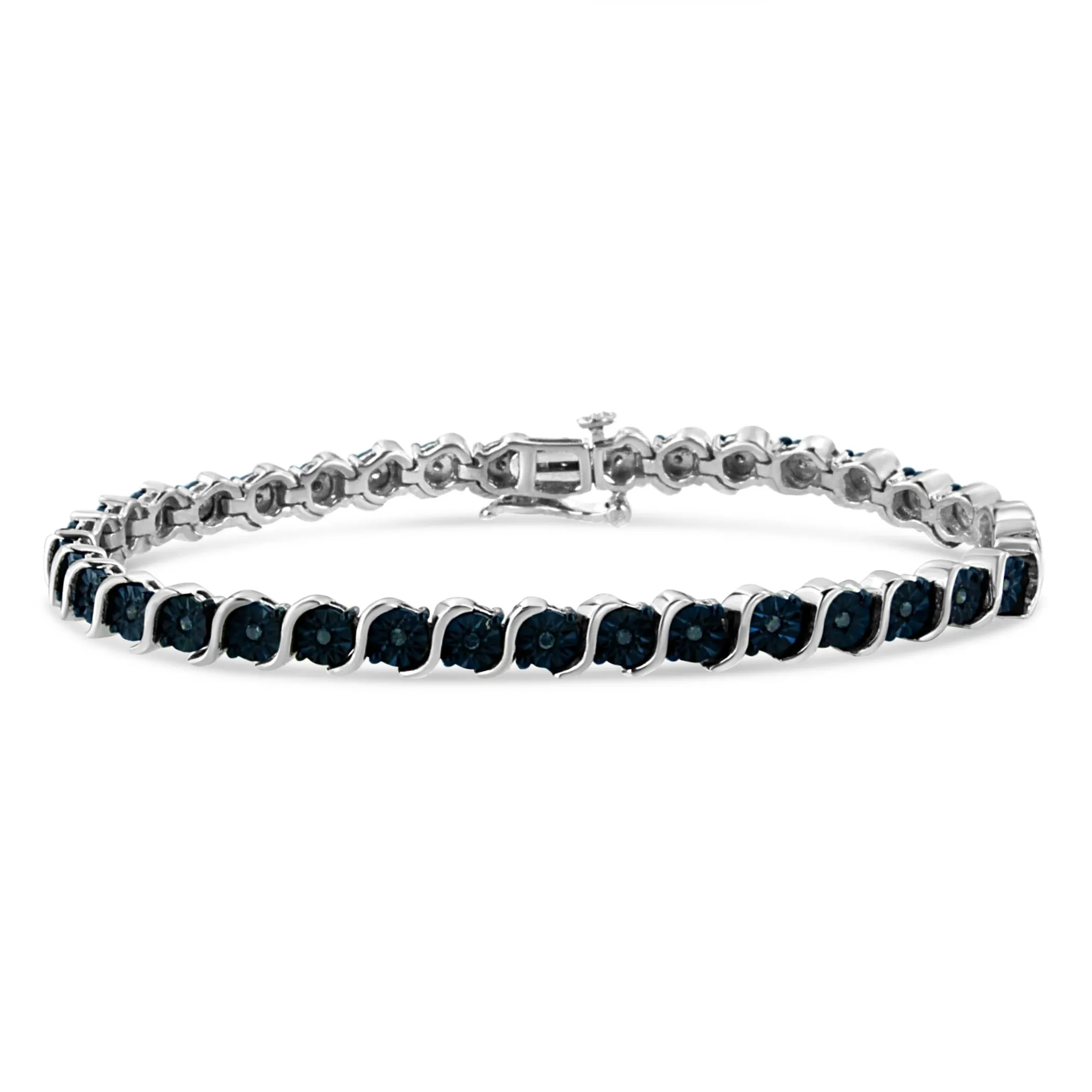 .925 Sterling Silver 1/4 Cttw Treated Blue Diamond Tennis 7" Bracelet (Blue Color, I1-I2 Clarity)