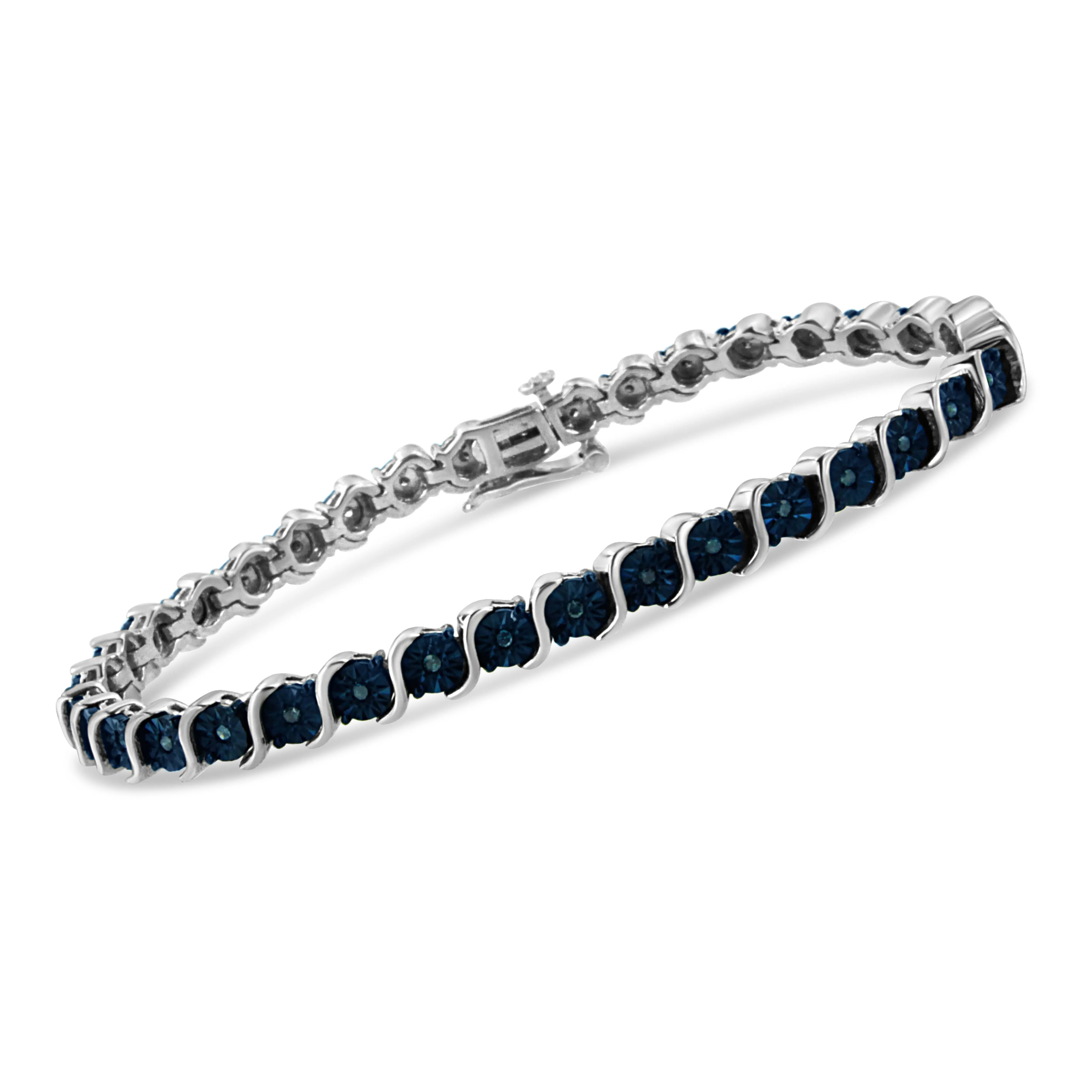 .925 Sterling Silver 1/4 Cttw Treated Blue Diamond Tennis 7" Bracelet