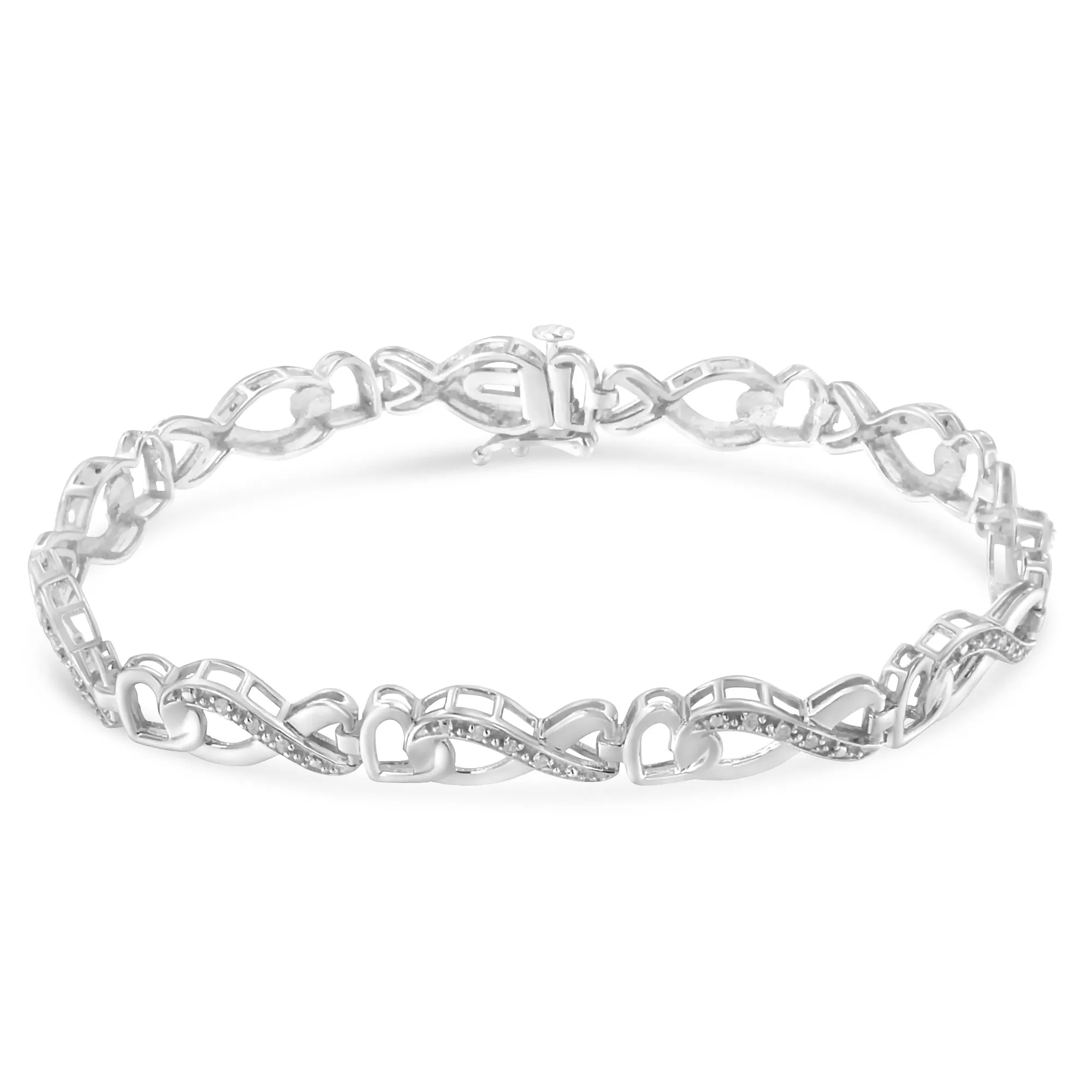 .925 Sterling Silver 1/5 Cttw Diamond 7” Infinity Heart Tennis Bracelet