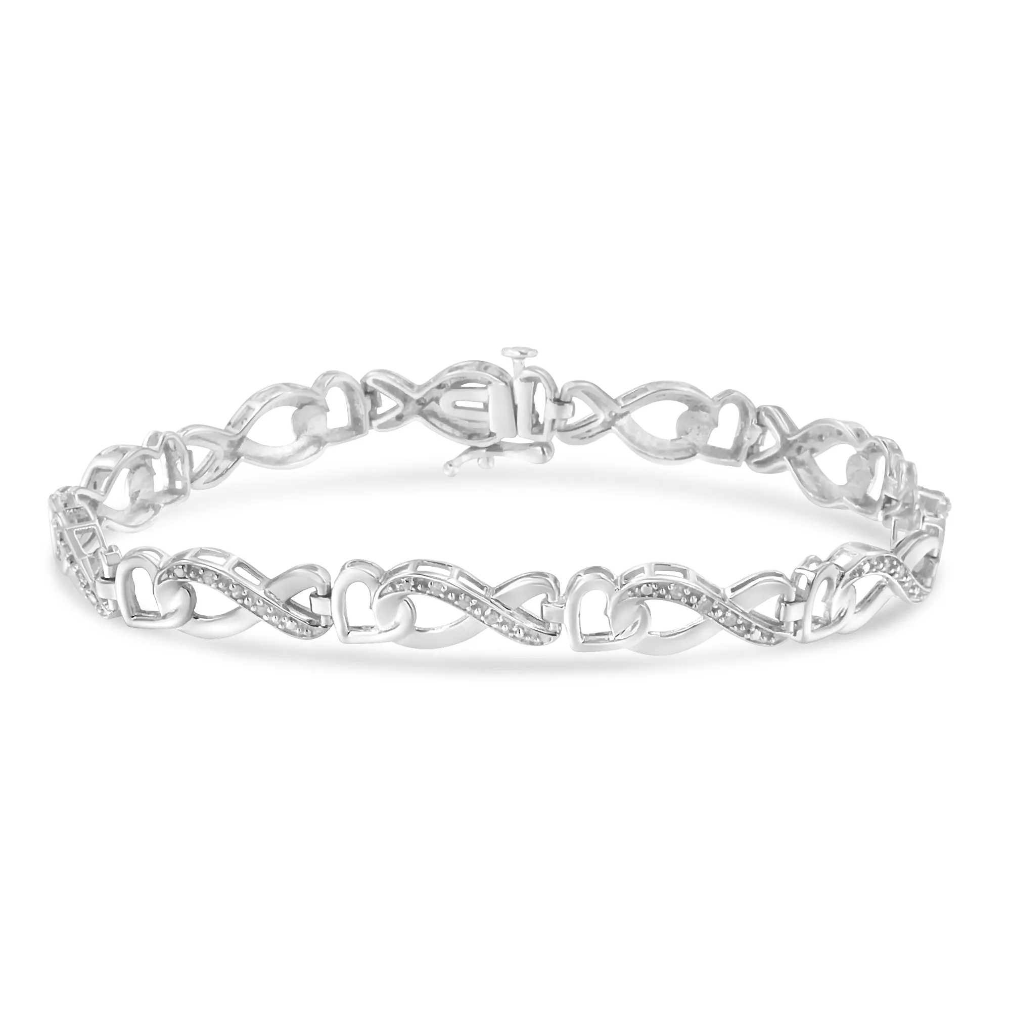 .925 Sterling Silver 1/5 Cttw Diamond 7” Infinity Heart Tennis Bracelet