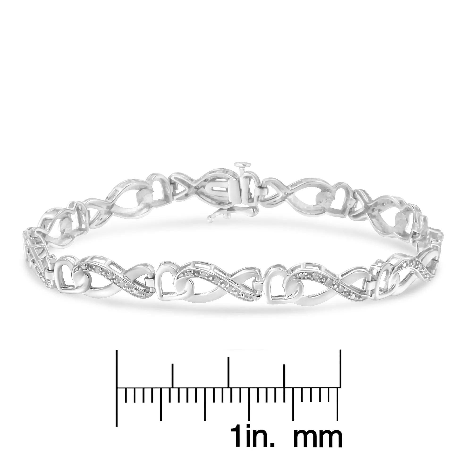 .925 Sterling Silver 1/5 Cttw Diamond 7” Infinity Heart Tennis Bracelet