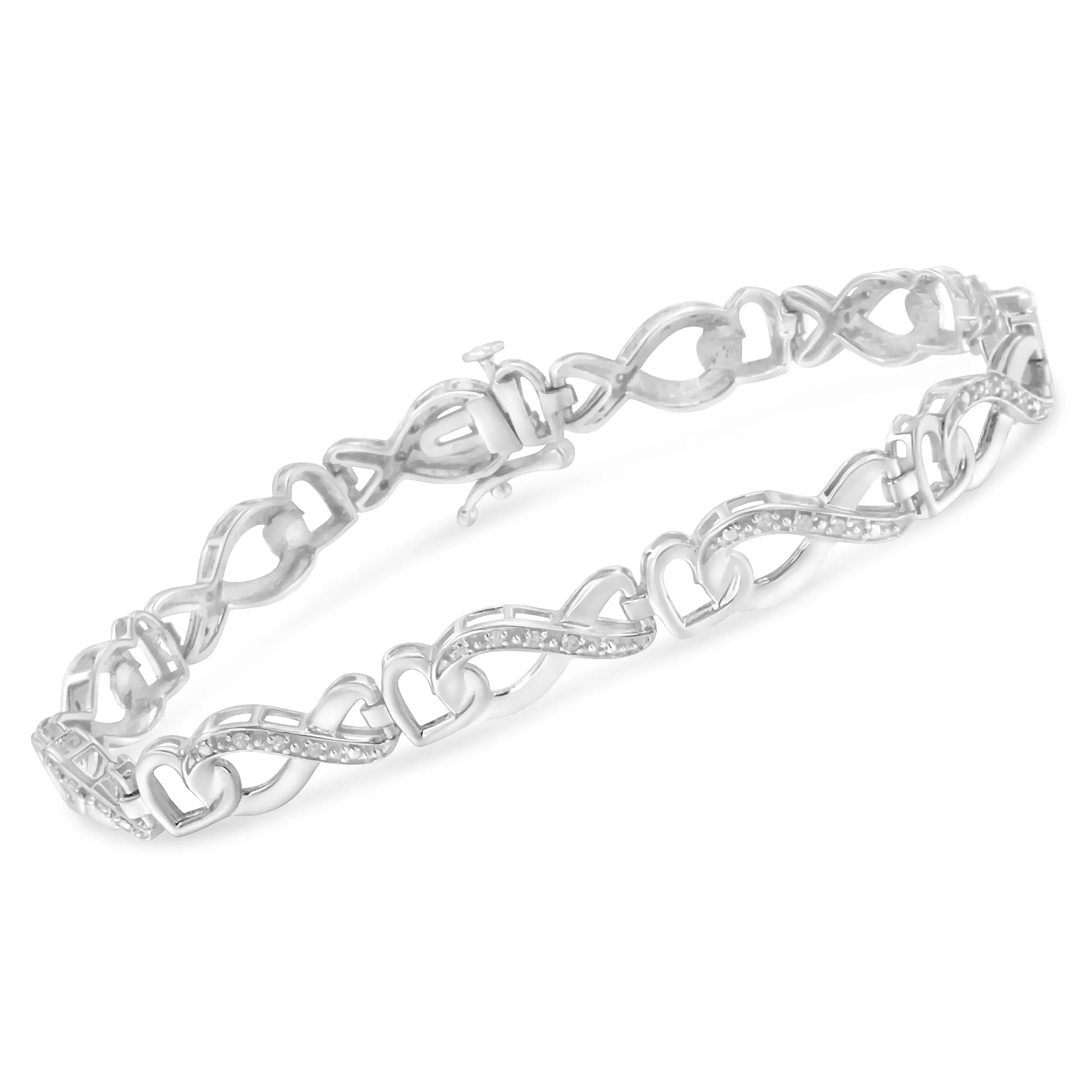 .925 Sterling Silver 1/5 Cttw Diamond 7” Infinity Heart Tennis Bracelet