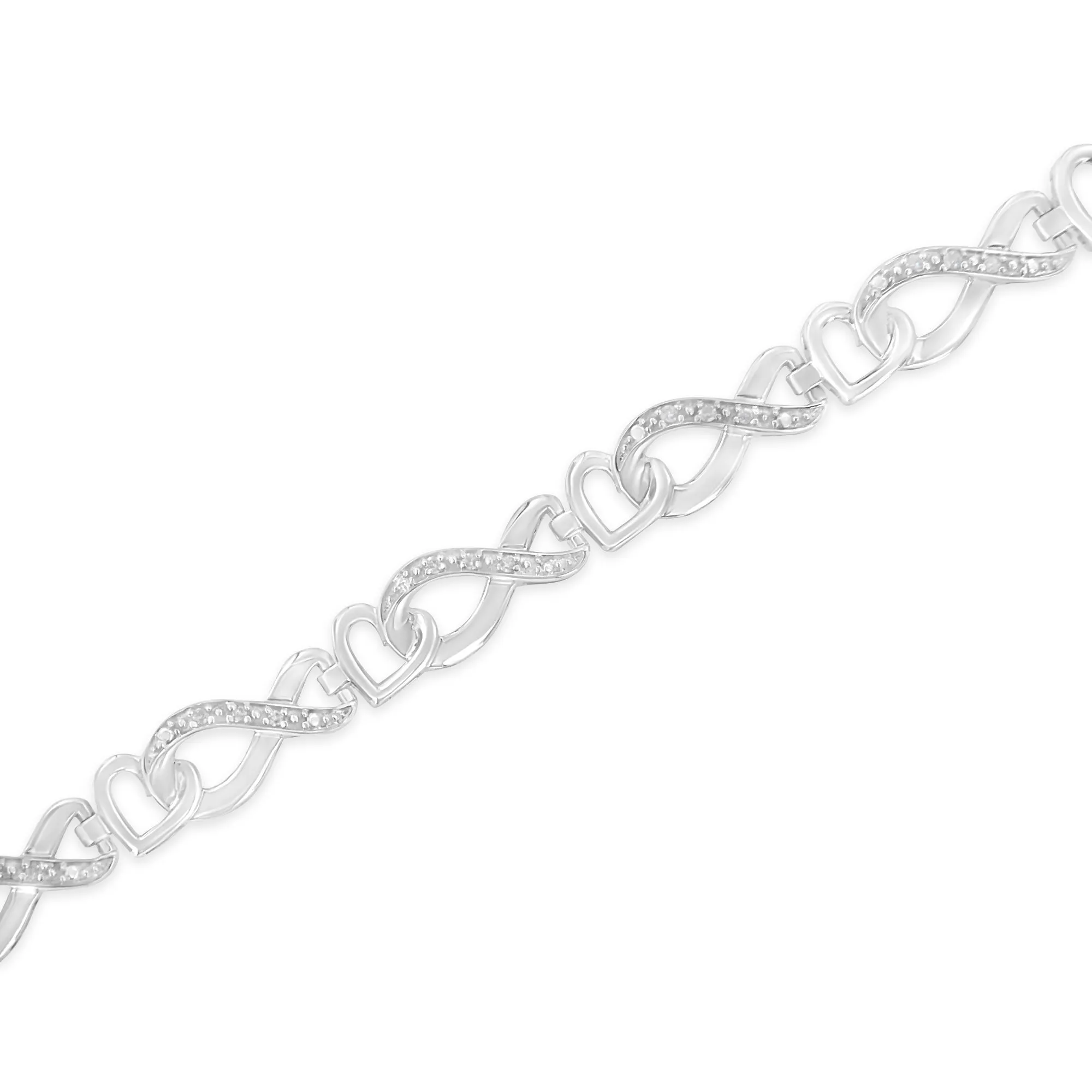 .925 Sterling Silver 1/5 Cttw Diamond 7” Infinity Heart Tennis Bracelet