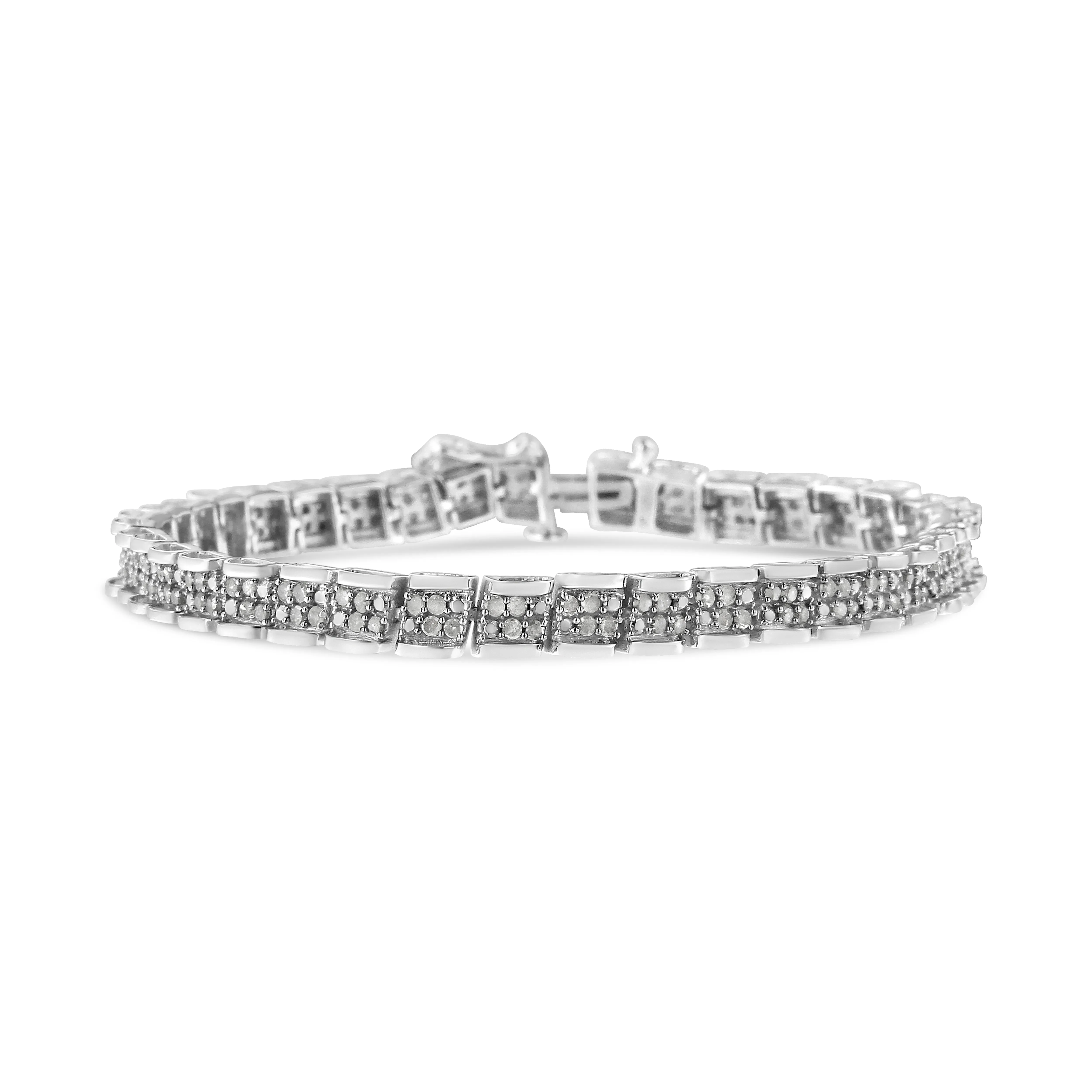 .925 Sterling Silver 2.0 Cttw Diamond 7" Round Miracle Plate Link Bracelet