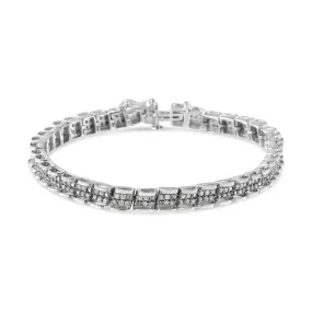 .925 Sterling Silver 2.0 Cttw Diamond 7" Round Miracle Plate Link Bracelet