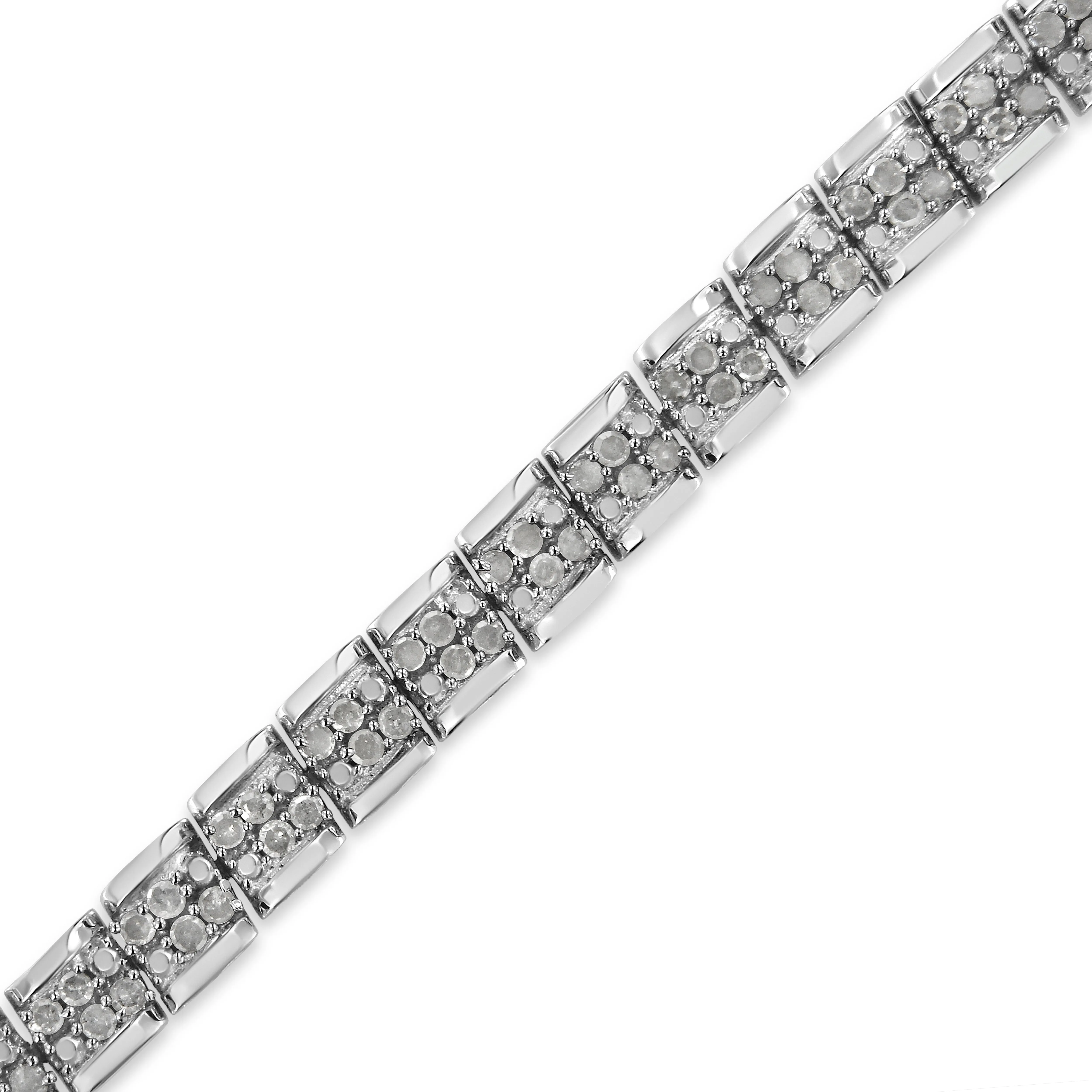 .925 Sterling Silver 2.0 Cttw Diamond 7" Round Miracle Plate Link Bracelet