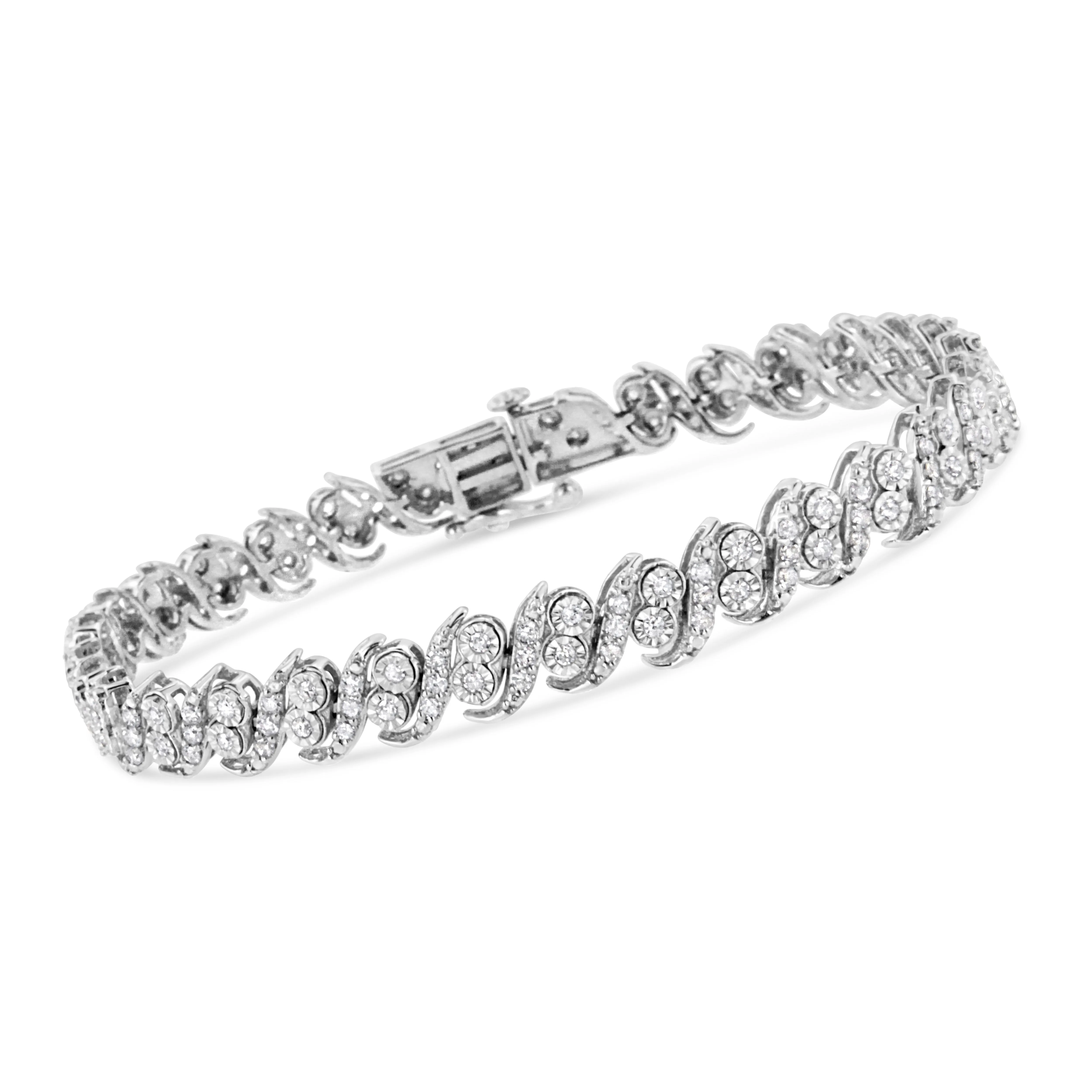 .925 Sterling Silver 2.0 Cttw Round-Cut Diamond "S" Link Bracelet