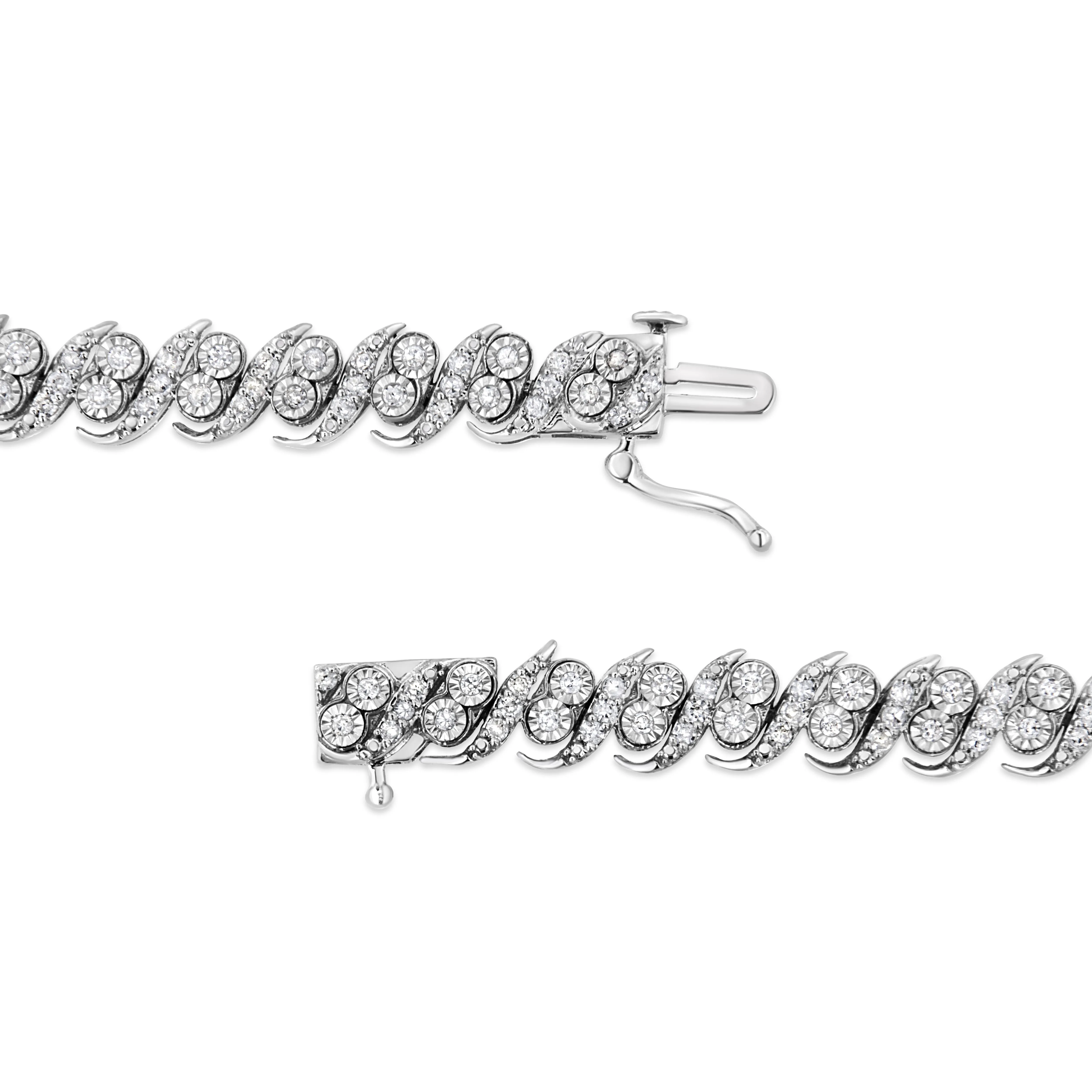 .925 Sterling Silver 2.0 Cttw Round-Cut Diamond "S" Link Bracelet