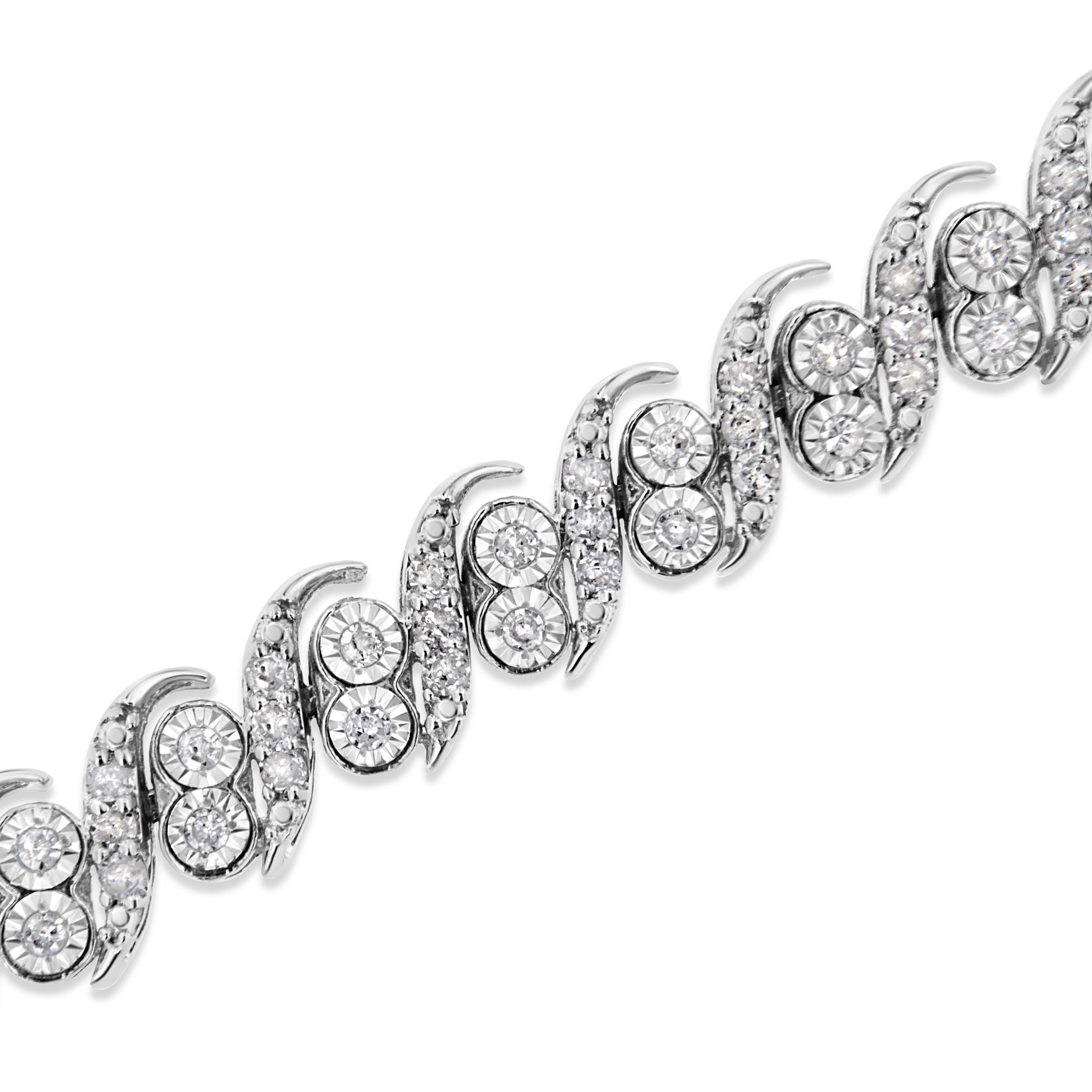 .925 Sterling Silver 2.0 Cttw Round-Cut Diamond "S" Link Bracelet