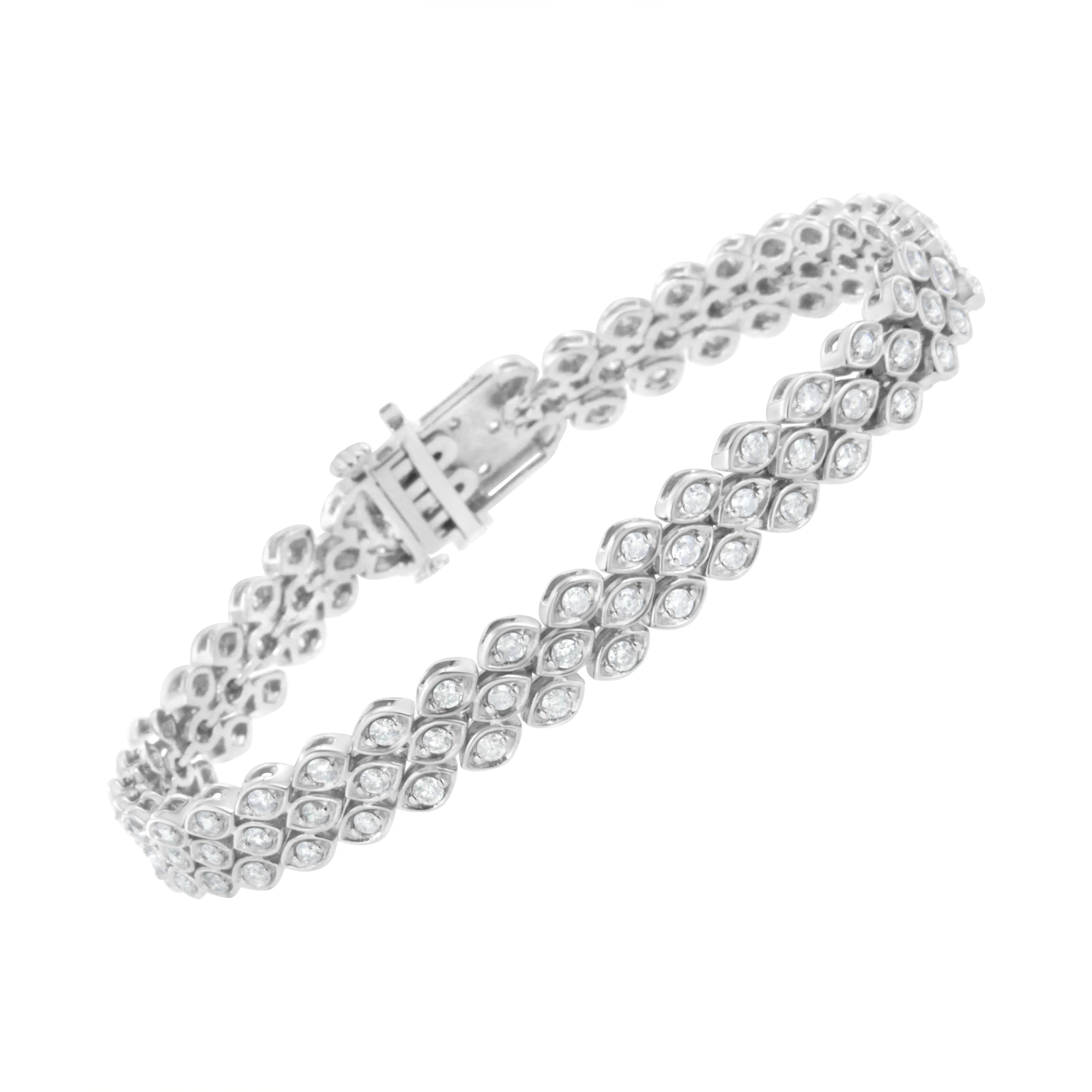 .925 Sterling Silver 3.0 Cttw Diamond Pave-Set Marquise Shaped Banded Link Bracelet