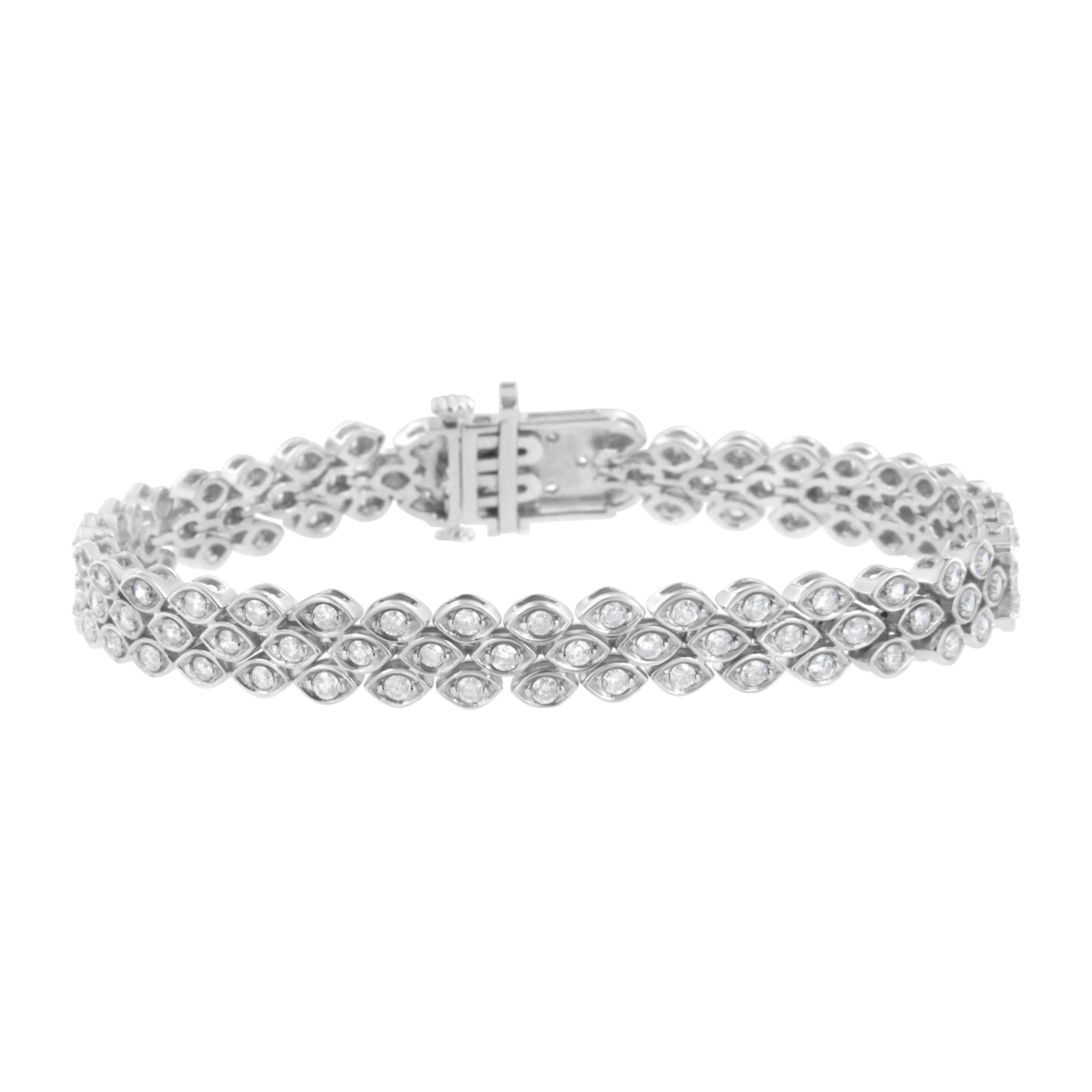 .925 Sterling Silver 3.0 Cttw Diamond Pave-Set Marquise Shaped Banded Link Bracelet