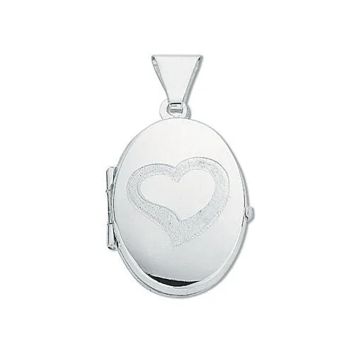 925 Sterling Silver Oval Shaped Heart Locket Pendant Necklace