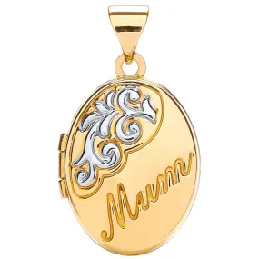 9ct 2 Tone Gold Oval Shaped Mum Locket Pendant Necklace