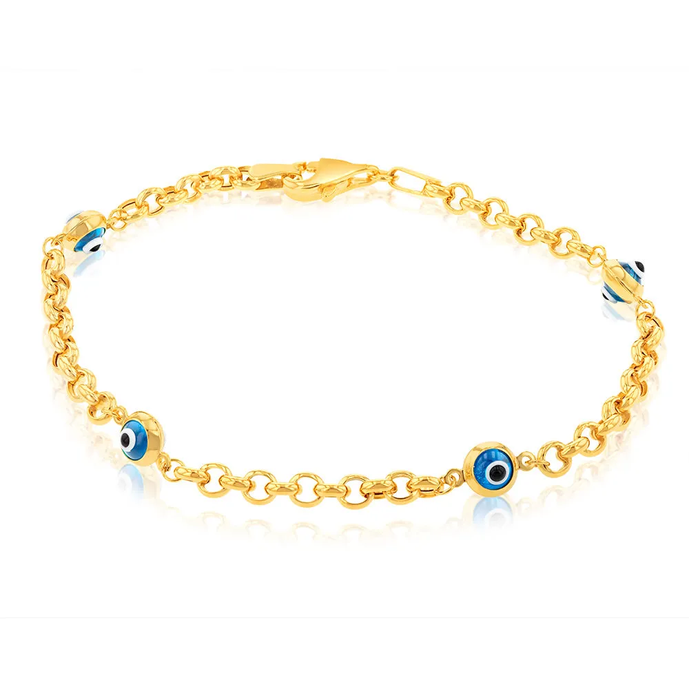 9ct Yellow Gold Silverfilled Evil Eye 19cm Bracelet