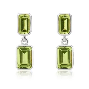 9K White Gold Peridot Octagonal Drop Earrings